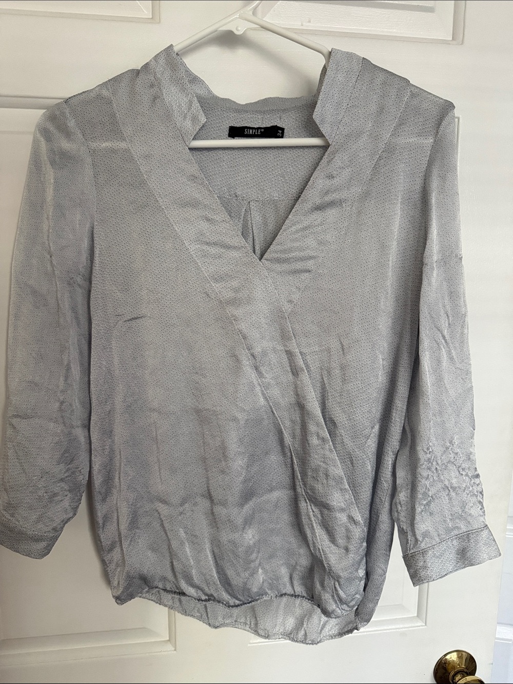 Silk Light Gray Wrap-Front Simple Brand Blouse